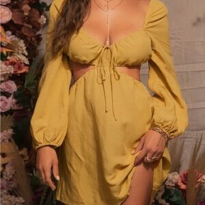 A Love Like You Cut-Out Mustard Yellow Mini Dress
